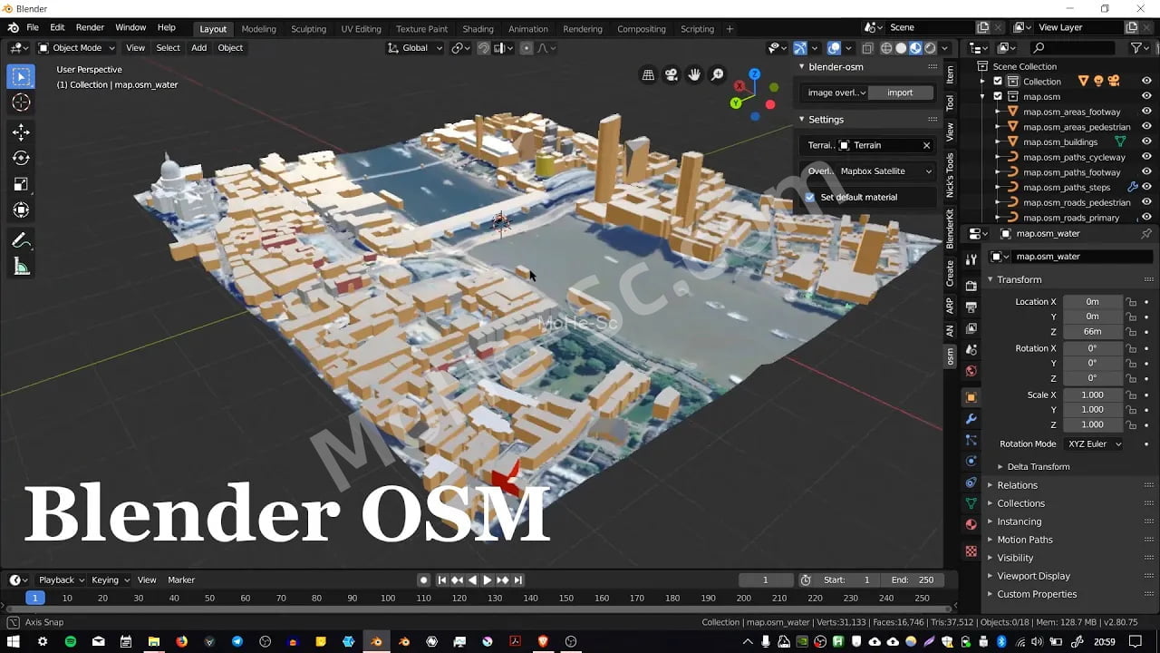 Blender开放街道地图导入插件 Blosm v2.7.2