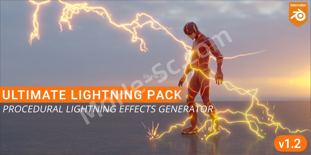 Blender电流闪电特效资产预设 Ultimate Lightning Pack V1.2 For Blender 3.4 +