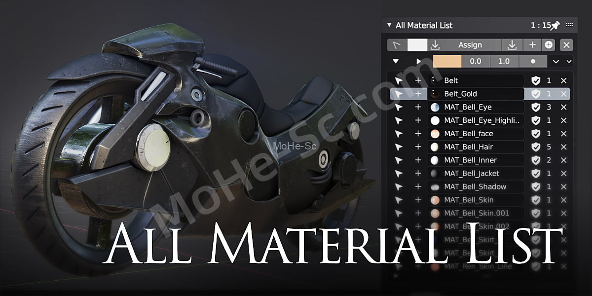 Blender材质摄像机场景灯光素材列表插件 All Material List V2.7.57 For Blender 2.8+