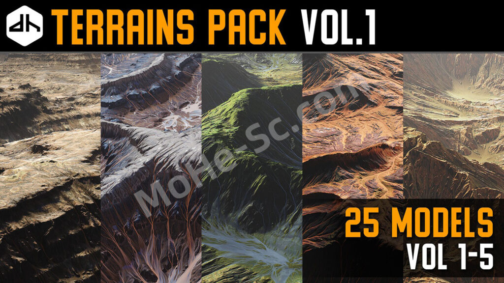 25组自然峡谷地形3D模型 Terrains Pack Vol.1