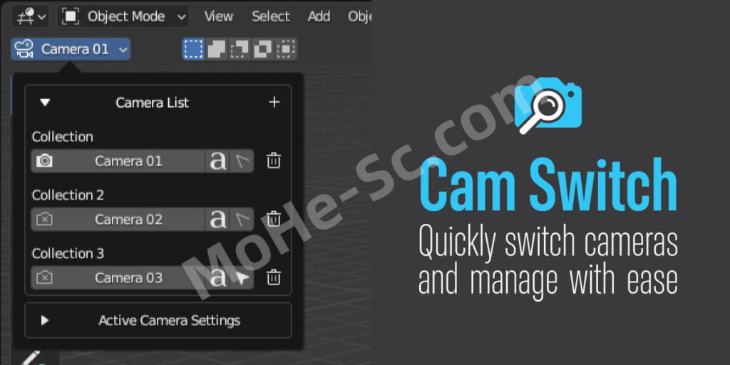 Blender 多个摄像机快速切换工具 Cam Switch V1.1 For Blender 2.8 +