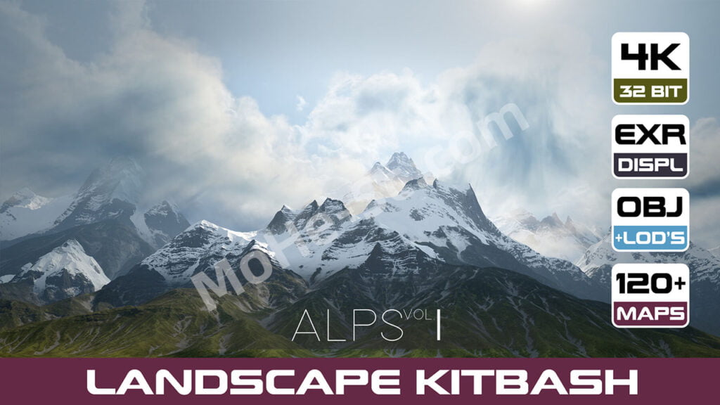 Artstation –8组自然雪山地形3D模型 8 LANDSCAPE KITBASH PACK – Alpine Mountains Vol.1