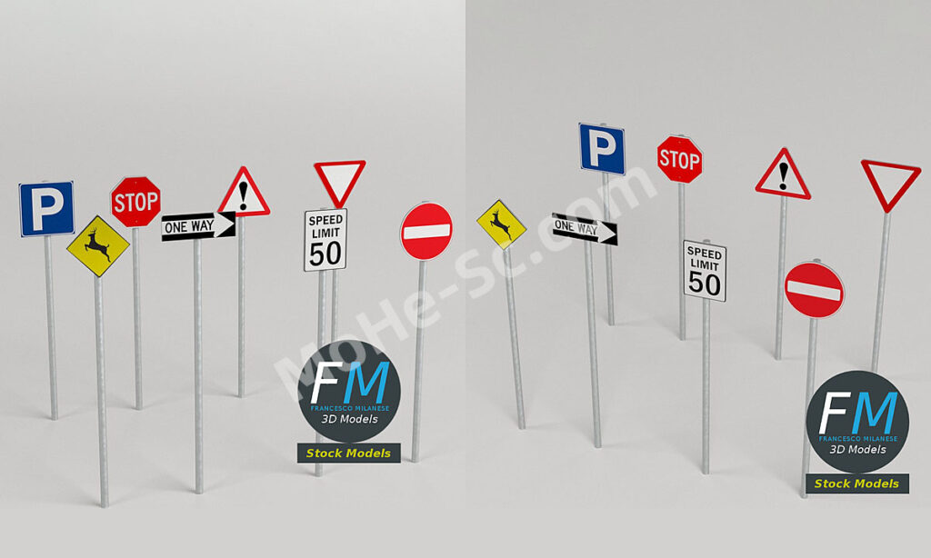 Blender交通路标指示牌模型 Traffic Signs Pack [Blender/FBX/OBJ格式] For Blender 2.79