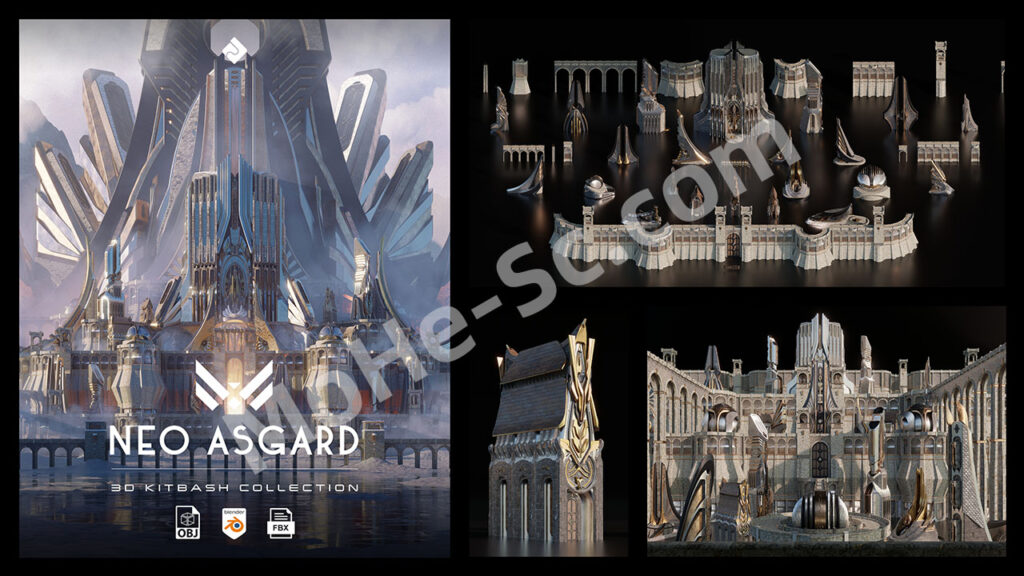 Neo Asgard - Nordic Fantasy Style Buildings Kitbash Pack 53套北欧奇幻风格建筑3D模型  [Blender/FBX/OBJ格式]