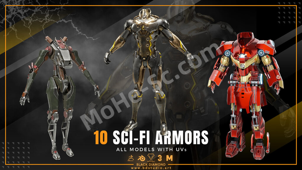 Black Diamond – 10 Sci-Fi Armor Models 10组科幻机甲3D模型  For Blender 2.91 +