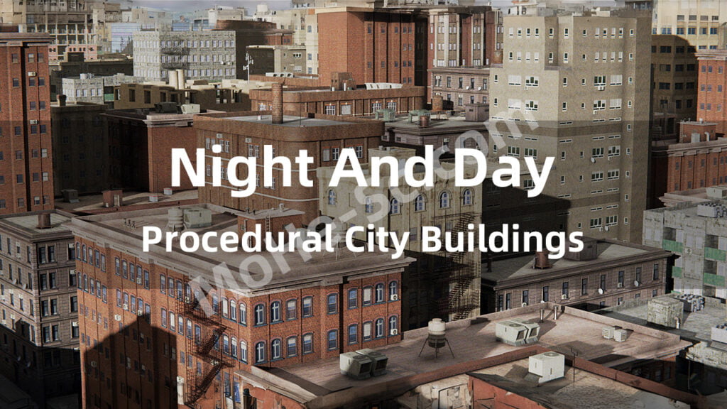 Blender白天夜晚建筑楼房资产预设 Night And Day – Procedural City Buildings V02.5 For Blender 3.5 +