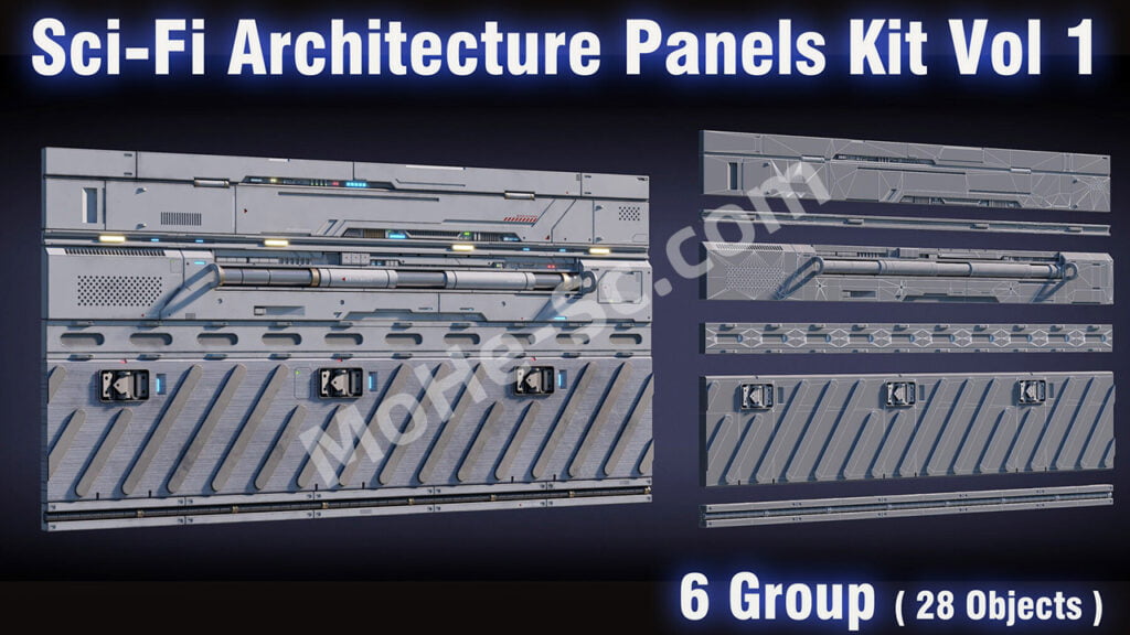 Sci-Fi Architecture Panels Kit Vol 01 Walls-Pbr 科技感墙面3D模型  For Blender 3.0 +