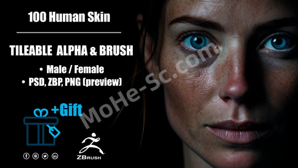 Artstation – Human Skin Kit – Tileable Alpha and Brush 人物皮肤笔刷贴图素材