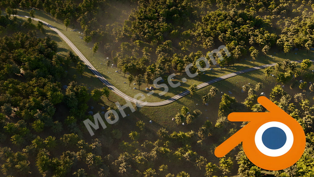 Blender公路生成器资产预设 Highly Modular Forest Road Scene