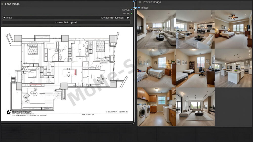 将室内设计平面图转换为效果图的简单的ComfyUI工作流 DesignFloorPlanToPic (Ollama/Gemini) ComfyUI工作流