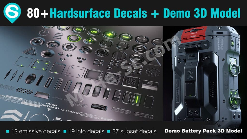 Blender硬面贴花素材包 Artstation – 80+ Decal Pack + Demo 3D Model – DECALmachine V2.6.5 Ready For Blender 4.2.1 +